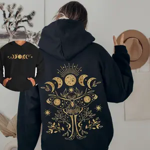 Luna Moth Hoodie Front and Back Luna Moth Clothing Moon Phases Moon Phase Hooded Sweatshirt Celestial Hoodie Witchy Moth Goblincore Hoodie