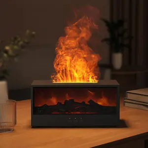 Essential Oil Diffuser, Flame Fireplace Aromatherapy Diffuser, Ultrasonic Cool Mist Humidifier with 7 Colors Light, Timer and Auto-Off for Home Room Office