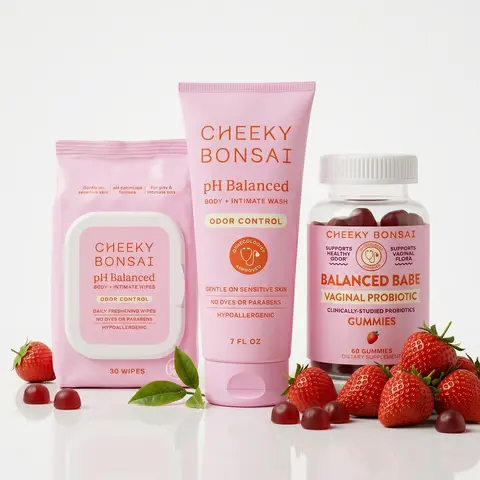 Cheeky Bonsai Smell Good Collection - pH Balance Intimate Washes & Wipes, Vaginal Probiotic Gummies for Healthy Odor Regulation