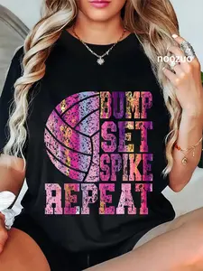 100% Cotton Colorful Girls Volleyball Bump Set Spike Repeat T-Shirt