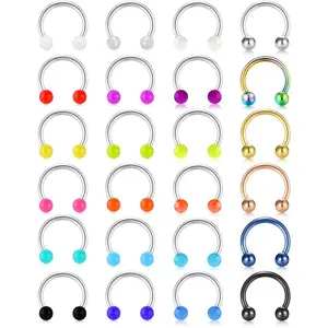 20G 24 count Stainless Steel Horseshoe Nose Septum Rings   Cartilage Helix Tragus Earring Hoop Lip Horseshoe  Retainer for Women Men 8mm 10mm