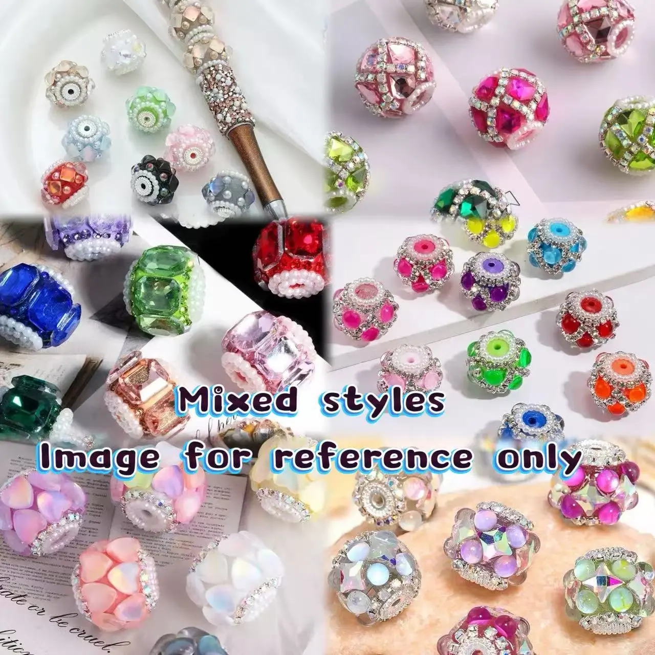 P15 Mixed Styles Handmade Rhinestone Ball Bead 1pc per bag