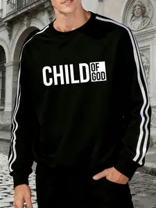 Autumn Winter Graphic Print Long Sleeve Pullover, Loose-Fit Casual Style, Child of God Text Pattern, Holiday Gift Idea