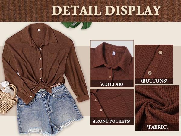 HOTOUCH Waffle Button Down Shirt Women's Casual Knit Tops Long Sleeve Loose Fit Shacket with Pocket 2025 Outfit
