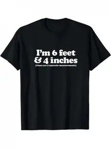 Men'S Humorous Height T-Shirt - I'M 6'4" Quote Tee, Soft And Breathable Top, Loose Fit Casual Wear for Big & Tall Men - Machine Washable for Year-Round Comfort, Funny Clothing, Eye-Catching Text Design, Comfortable Material, Statement Clothing