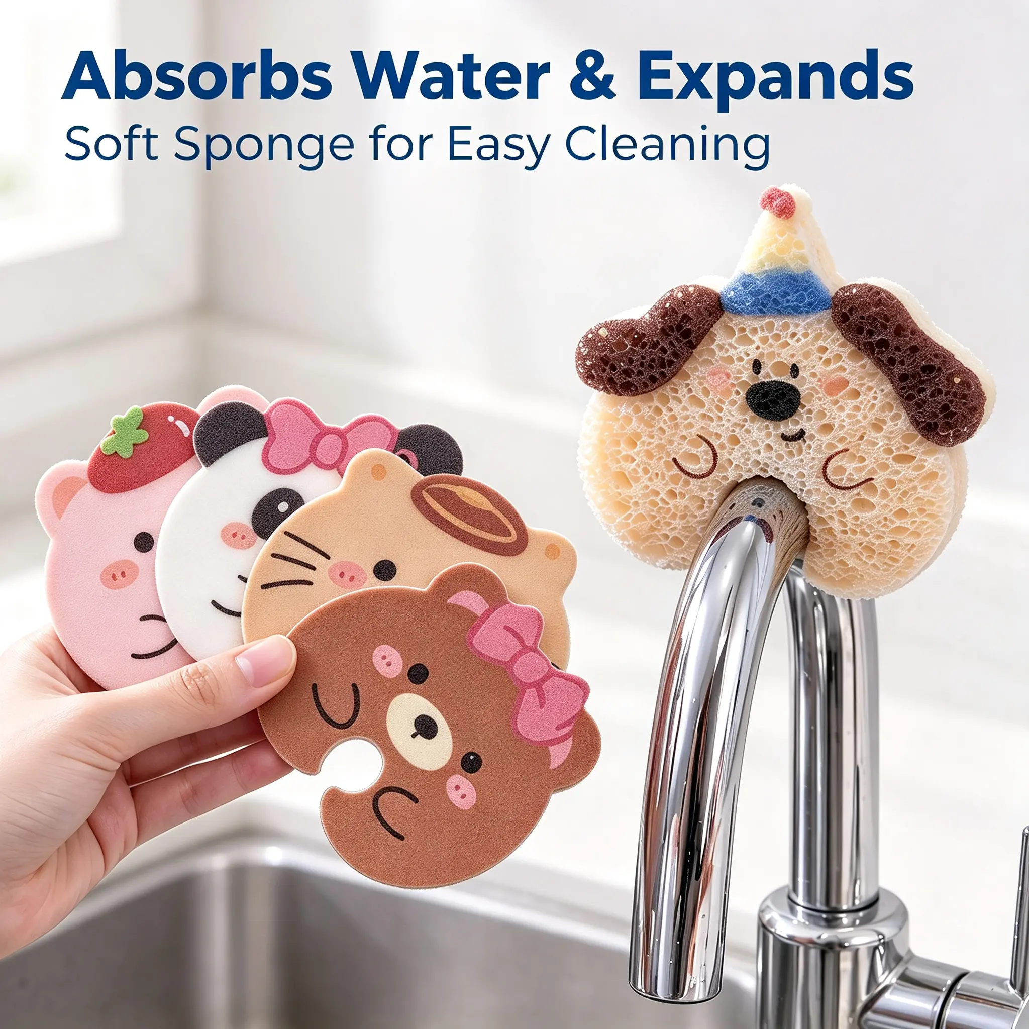 6Pcs Compressed Sponge Dish Washing Sponge, Fast Drying Oil Absorbing Kitchen Scrub Sponge Safe for Cups Tableware Dishes Sink