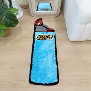 Funny Lighter Shaped Tufted Rug Long Strip Mat Soft Velvety Fluffy Area Rug Entrance Floor Pad Bedroom Bedside Blanket Fun Decoration Washable Runner Rugs, Decorative Rug, Home Decor Rugs