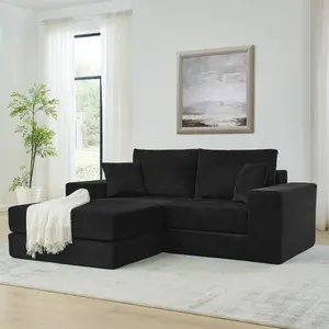Niccae Modular Cloud Sectional Sofa - L-Shaped Corduroy Couch with Removable Ottoman, Deep Seat Sleeper for Living Room Apartment Small Space, Modern Upholstered Furniture