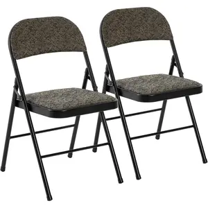 2 Pack Folding Chairs with Padded Cushion and Back - Fabric Stackable Portable Dining Chiars Set, for Home and Office, Conference, Wedding, Party, Patio, Garden, for Indoor Outdoor, Black Grey