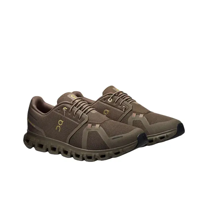 Dark Brown Woven Fabric Running Sneakers, Soft Cushioned Shock Absorbing Athletic Shoes with Breathable All-Day Walking Comfort