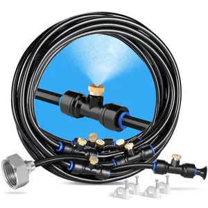 Misting Cooling System, 26FT (8M) Misting Line + 7 Brass Mist Nozzles + Brass Adapter(3/4") Outdoor Mister for Patio Backyard Garden Greenhouse
