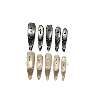 Hailey's long almond cat eye flash chroms shiny luxury acrylic handmade press on nails A14