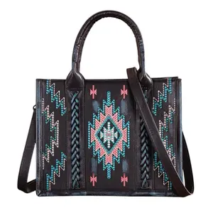 Montana West Embroidered Aztec Tote/Crossbody Bag, Adjustable Crossbody Strap