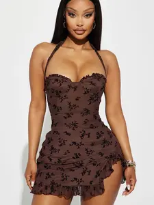 Julia Flocked Mini Dress - Black