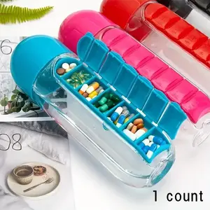 2 in 1 Pill Box Water Bottle, 1 Count Portable Large Capacity Water Bottle with Pill Storage Compartment, Outdoor Tableware for Camping & Hiking