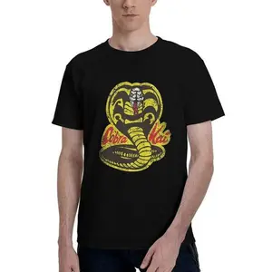 Cobra Kai T-shirt, daily wear and resort style, soft cotton, streetwear men's top, Shortsleeve Black