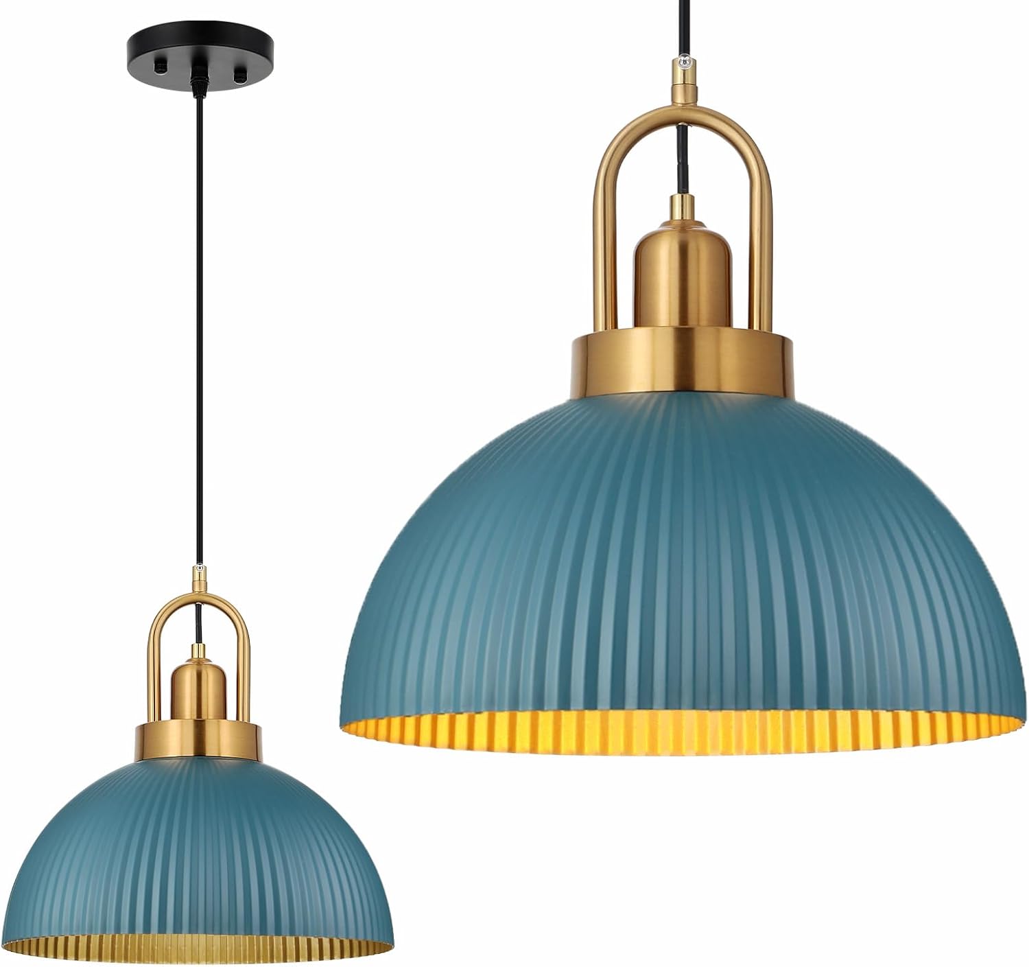 Pendant Lights Kitchen Island, Black Metal Farmhouse Pendant Light Fixtures, 11.8" Industrial Modern Hanging Pendant Lights for Kitchen Island Dining Room Bedroom Cafe Bar (Blue, 1 Pack)