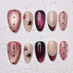 [Spark] Medium Almond Handmade Press on Nails, Fake Nails with Nail tool kit with Jelly Stickers, Reusable, Durable