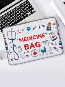 Medical Pattern Printed Laptop Bag, Soft Notebook Sleeve, Fits Laptops, Tablets, Zippered Storage Pouch, Casual Style, All Seasons