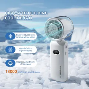 The 2026 newly upgraded handheld cooling folding fan, featuring a mini semiconductor 100-level turbo digital display ice-cooling fan, a large-capacity 3600mAh fan, strong wind power, and a lightweight design, is suitable for both home and outdoor use