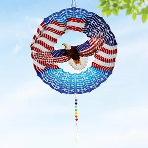 American Eagle Wind Spinner Crystal Tail, Marzovitra 10 inch 3D Stainless Steel Hanging Wind Spinner Metal Wind Catchers Kinetic Sculpture for Indoor,Outdoor Garden Decor,Yard Art
