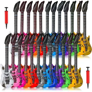 24 Pcs 12 Colors Inflatable Guitars Bulk - Blow Up Rock Star Guitar Set for Rock & Roll Party Decorations, Photo Booth Props for Birthday 80s 90s Themed Party Carnival