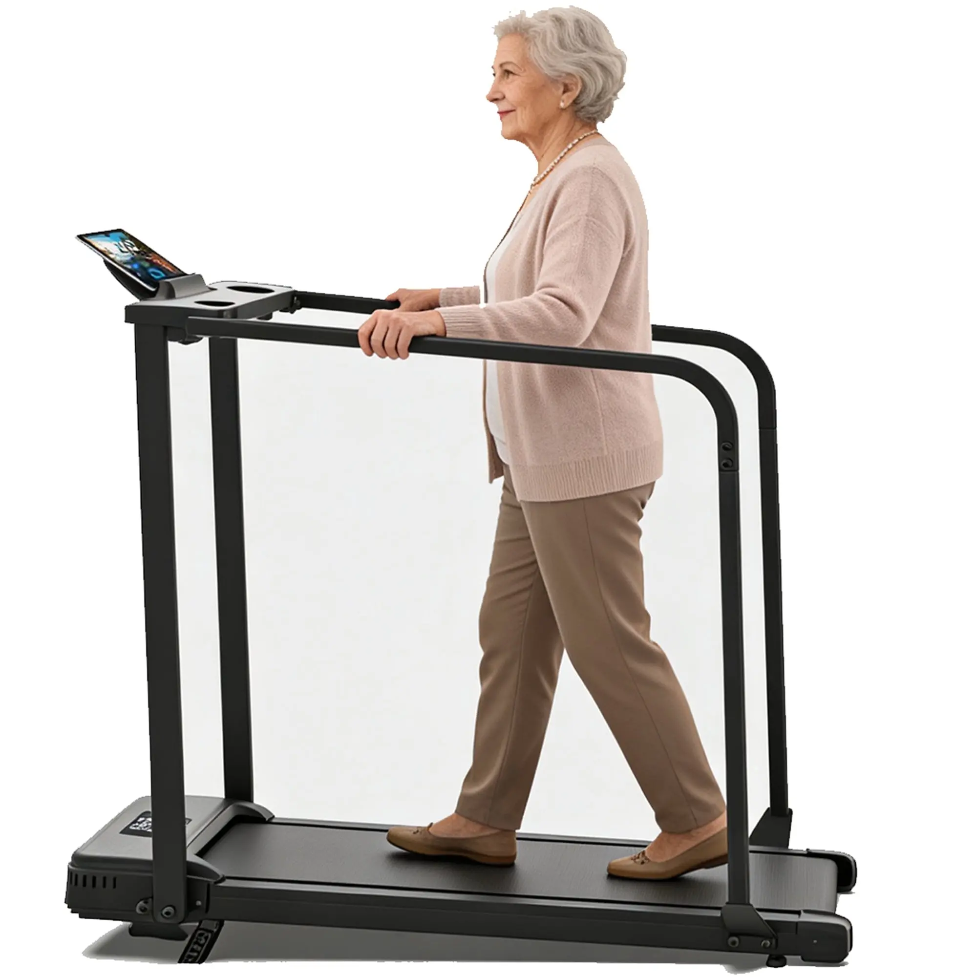 2.5HP Treadmill for Home 300 lbs Capacity, Walking Pad with Full-Length Handrails for Seniors, 5% Incline Portable Running Machine with Remote Control, LED Display, Cup & Phone Holder tiktokshopbacktoschool
