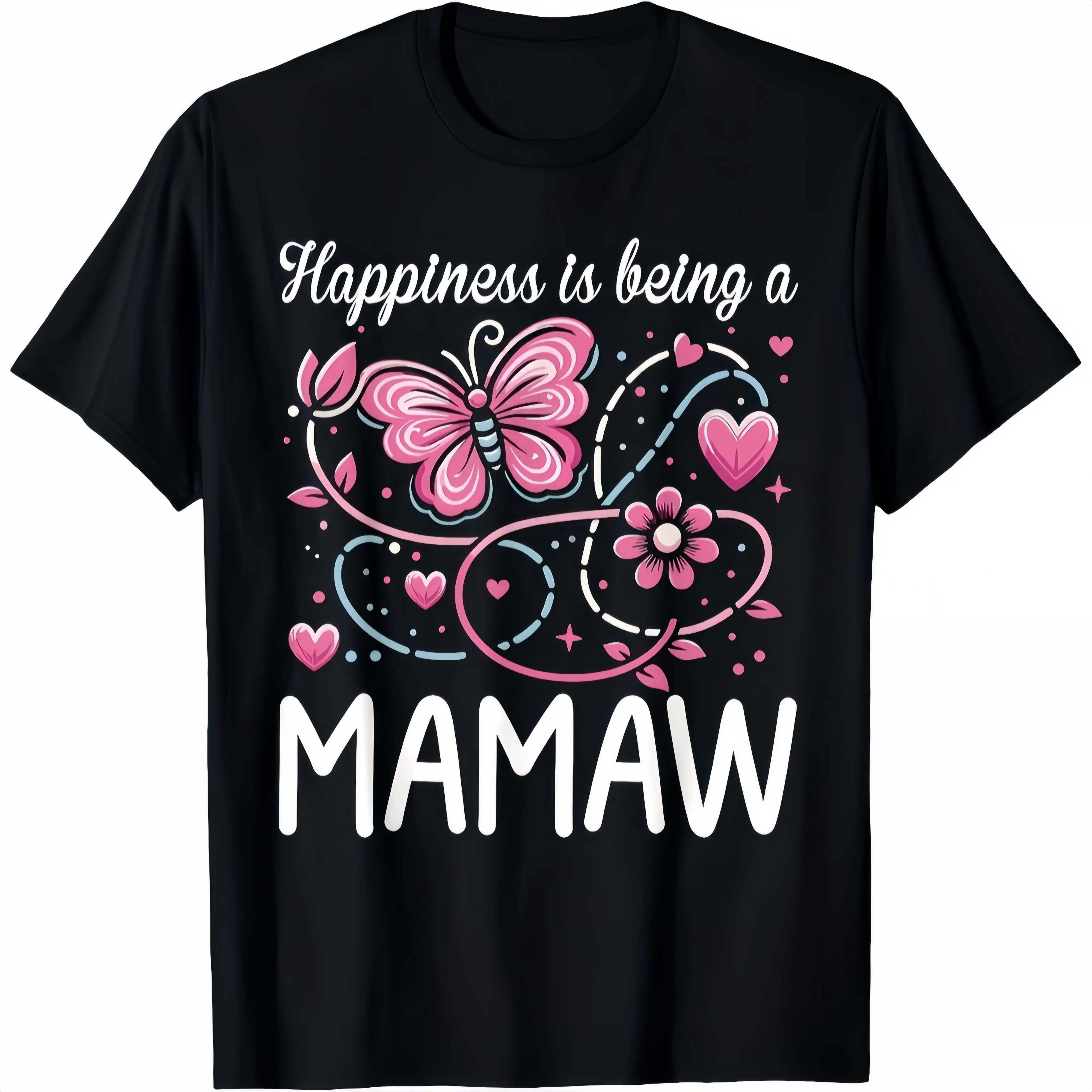 Mamaw Graphic Sports Top - Breathable Cotton Casual Short-Sleeve T-Shirt, "Happiness Is Being A Mamaw" Butterfly Prints, Comfortable Everyday Fit for Grandma, Shortsleeve, Tee, Style, Tshirt, Relaxed Fit, Party, M, Xxxxl, Multiple Wash Safe, Round Neck