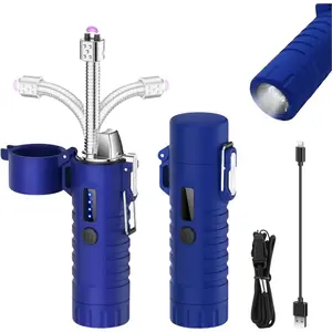 Lighter, Neck Plasma Arc Lighter, USB C Lighters, Windproof and Waterproof Lighters with Flashlight for Candles, Hiking, Camping, Adventure (Blue)