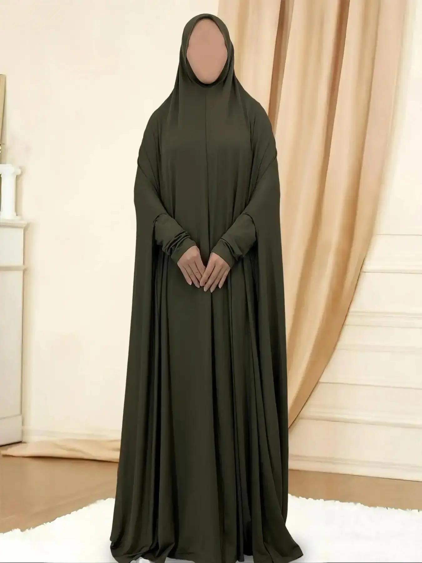Women's Flattering Solid Long Sleeve Hooded Lounge Abaya, Casual Comfy Open Front Dress for Daily Wear, Ladies Sleepwear for All Seasons, Modest Muslim Thobe, Modesty Outfits, Clothing, Islamic Clothes