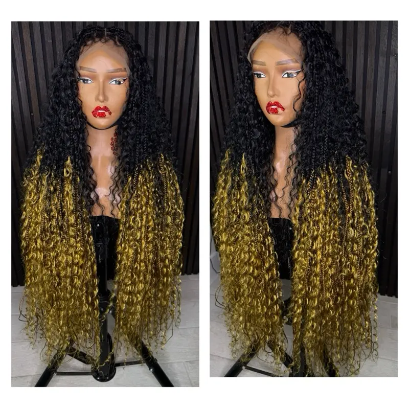 Omber Boho Braids Black and Honey Gold Full Lace Wig with  display picture 3