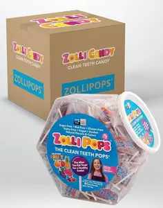 Case Zollipops Original Assorted Fruit Lollipops Large Hex Shape Jars 29oz - 16/case Sugar Free Snack Candy