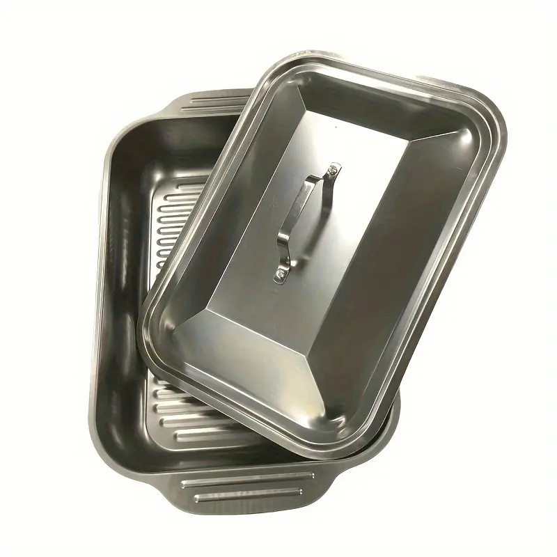 2pcs/Set Stainless Steel Lidded Baking Pan, Large Capacity, Suitable for Family Gathering, Barbecue, Bread Dessert, Seafood and Buffet 1 Pan + 1 Lid
