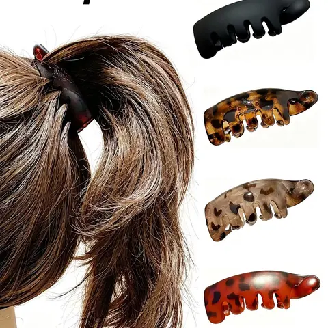 4 Anti-Slip Banana Hair Clips for Women, Retro Oval Leopard Print, Secure Hold for Ponytails, Buns, Curly Hair, Stylish Hair Clips, Fun Hair Clips, Hairclips