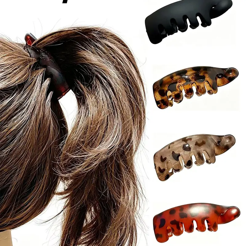 4 Anti-Slip Banana Hair Clips for Women, Retro Oval Leopard Print, Secure Hold for Ponytails, Buns, Curly Hair, Stylish Hair Clips, Fun Hair Clips, Hairclips