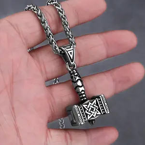 Viking Raytheon Hammer Stainless Steel Pendant Necklace Fashion Versatile Accessories Celtic Knot necklace