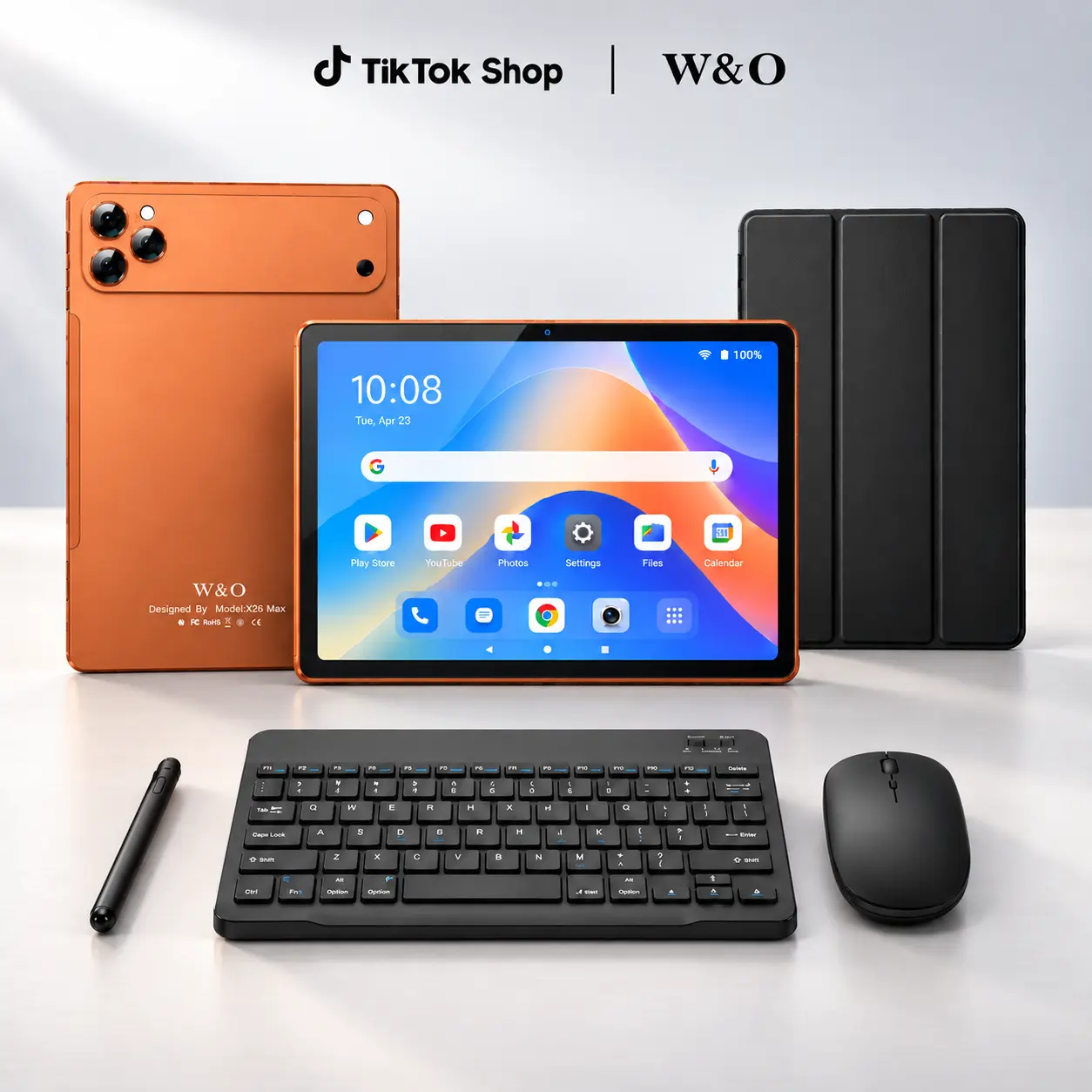 W&O 2026 Android 15 Tablet with Keyboard, Mouse, Case & Stylus, 10.1"/10.95" Large Screen, 256GB Storage, Dual-Band WiFi, SIM & microSD Support, Family Tablet for Kids Entertainment, Streaming, Learning & Everyday Use
