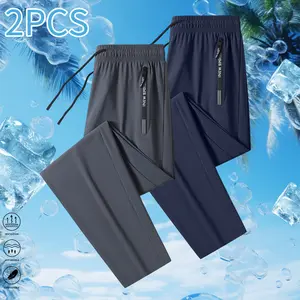 2PCS Men’s Silk Fiber Athletic Pants Set — Comfortable athletic pants with zippered pockets, suitable for running, workouts, and outdoor activities, summer vibe summervibes