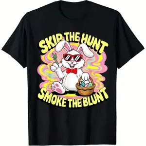 100 Percent Cotton Men's Humorous 420 Easter Skip The Hunt Smoke The Blunt Graphic Tee