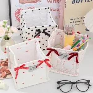 Back-To-School Embroidered Bunny Bow Makeup Bag, Cosmetic Pouch, Desktop Organizer Basket, Portable Travel Cosmetic Storage, Gift for Girls