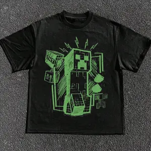 Creeper Neon Sketch T-Shirt, Gaming Tee, Gifts Shirt, Unisex Vintage Graphic Tees Gothic Grunge Y2k Emo Scene Amity Affliction Style Clothes Men Women Streetwear