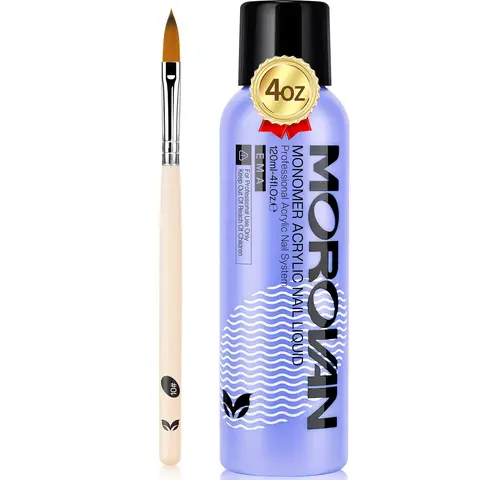 Morovan 4 fl oz Non-Yellowing Acrylic Liquid Monomer for Nail Care, Easy-Apply Adult Supplies with Extension Support, Powder & Brush, Natural Nail Protection, Ideal Valentine Gift
