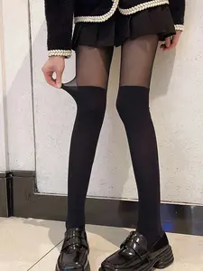 Women's Sexy Transparent Over-The-Knee Tight Fitting Pantyhose, High Waist Sheer Heart Pattern, Casual Style