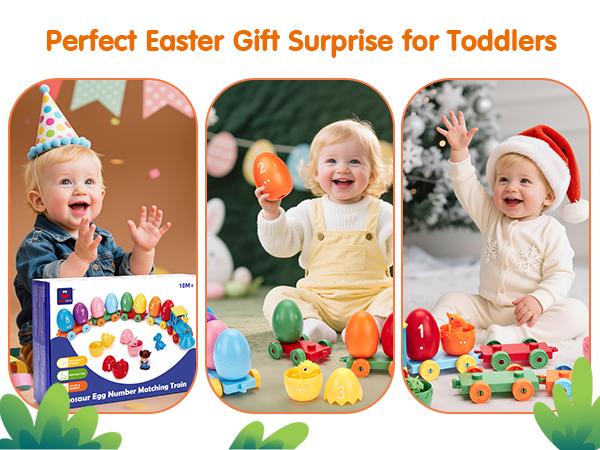 hahaland Easter Dinosaur Egg Number Matching Train - Dinosaur Easter Egg Stacking Train, Counting Sorting Fine Motor Skills Toy,Dinosaur stickers,Birthday Easter Gifts for Toddlers 18+ Months