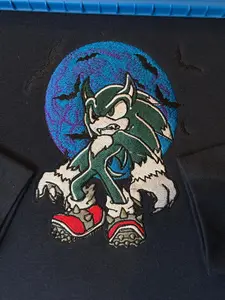 Werewolf Sonic Werehog Embroidered Sweatshirt: Retro Gaming Anime Gift