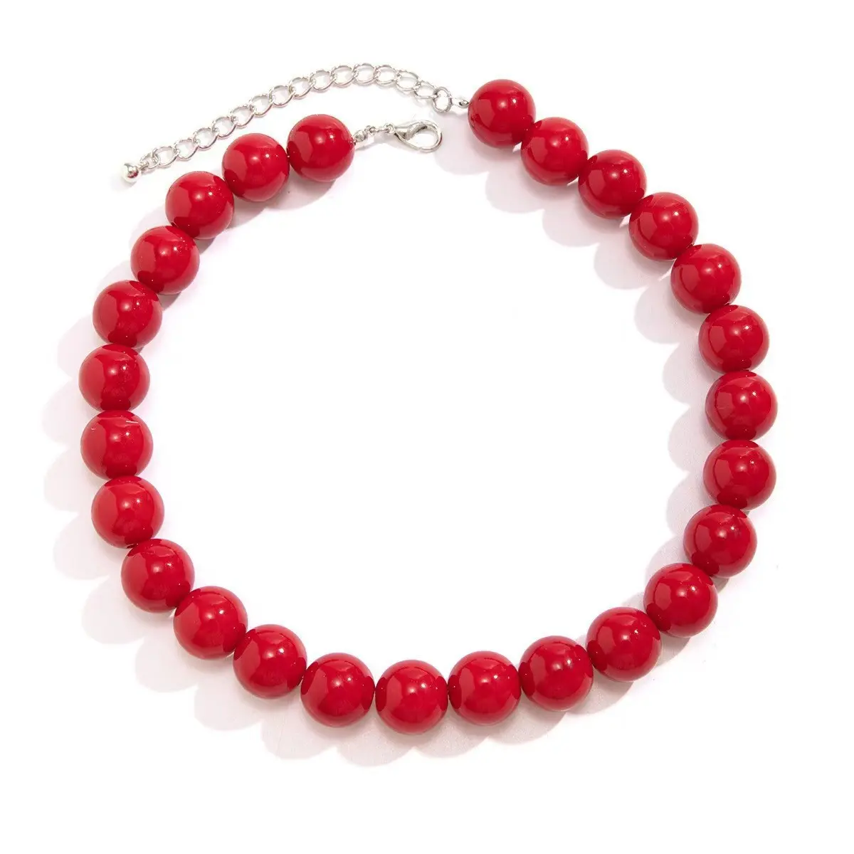 Gothic Red & Black Big Ball Beaded Necklace, Women Y2K Korean Clavicle Chain Fashion Jewelry