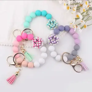 Smiley Beaded Keychains with Colorful Beads and Tassel Accessory for Stylish Keychains