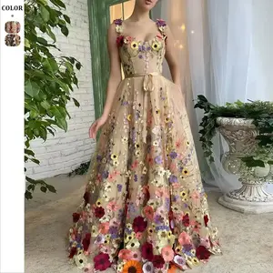 Women’s Fashion 3D Flower Embroidered Sleeveless Backless Bodycon Floral Dress