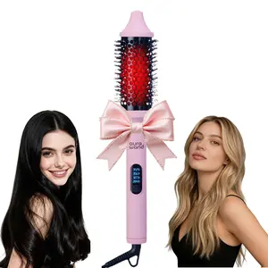 Aurawand 2026 Upgrade Pink Infrared Thermal Styling  – Dual Use Curling & Straightening Hair Comb | Ionic Heat Protect, Volumizing Tool with Bonus Clips for Healthy, Shiny Hair、Ionic Thermal Styling  with Adjustable Heat、valentines gifts brush
