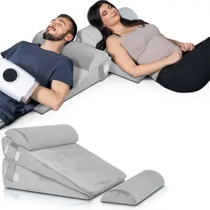 Adjustable 4pcs Bed Wedge Pillow Set, Memory Foam Wedge Pillows for Back, Neck, Leg, Pillow Wedge for Sleeping, Sitting Up, Acid Reflux Relief